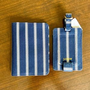 Gift set J.CREW luggage tag and passport holder. Navy and ivory canvas striped
